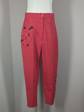 Vintage 80s Women’s Red Polka Dot Tapered Pants Abstract